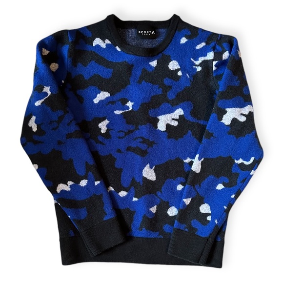 SPORT B. PARIS By Agnes B. Premium Wool Blue Camouflage Sweater - Picture 1 of 4